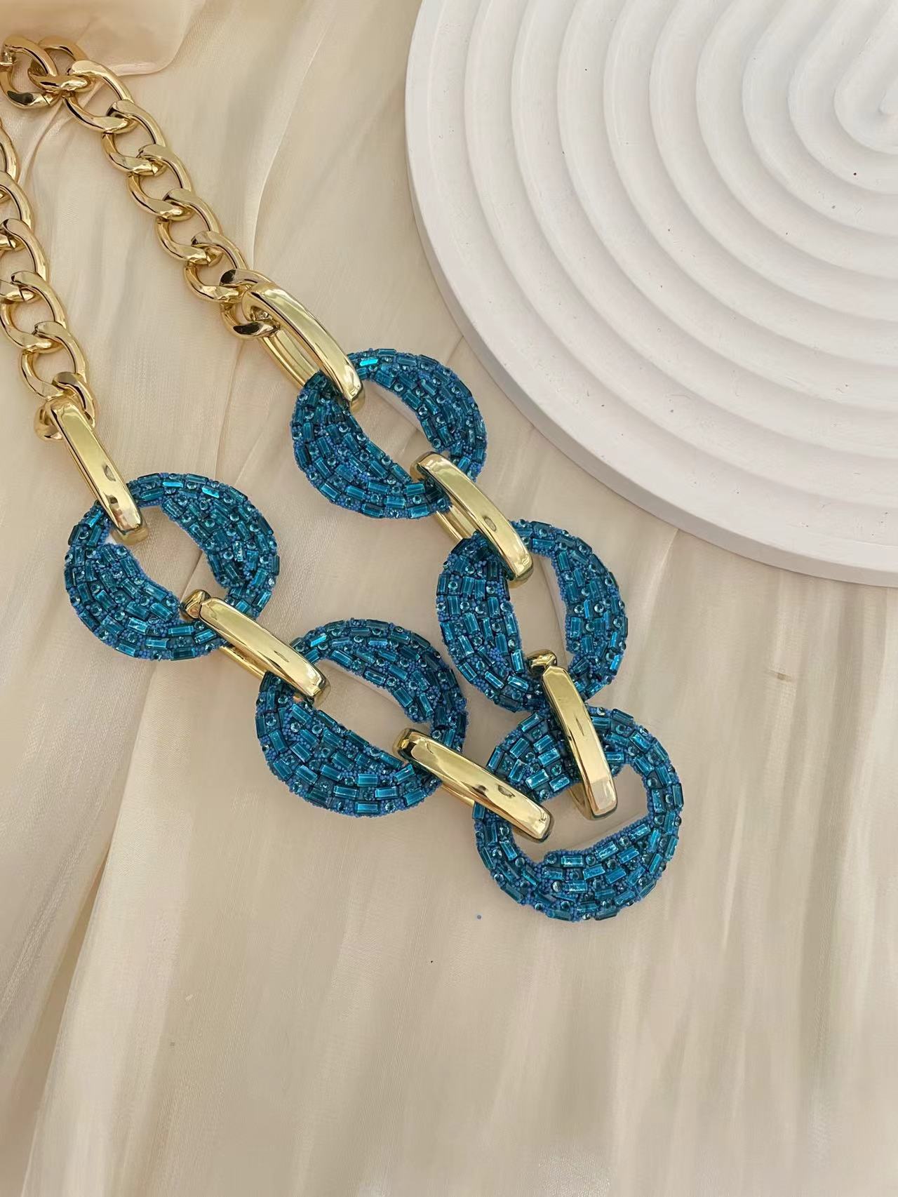 Holiday, Daily Occasion Hip-Hop Solid Color Rhinestones Artificial Crystal Copper Wholesale Necklace