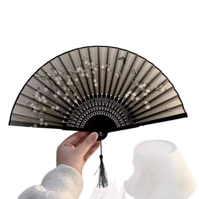 中国风折叠小扇子随身携带古风汉服古装舞蹈新中式夏天黑色竹扇赐|undefined