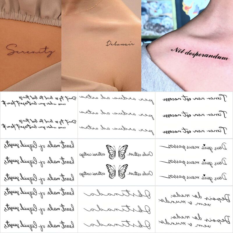 High-end English letter waterproof tattoo stickers, long-lasting semi-permanent collarbone English tattoo, high-end arm tattoo for trendy girls