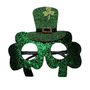 St. Patrick's Day Party Shamrock Glitter Glasses Irish Green Scallion Hat Glasses Makeup Suit