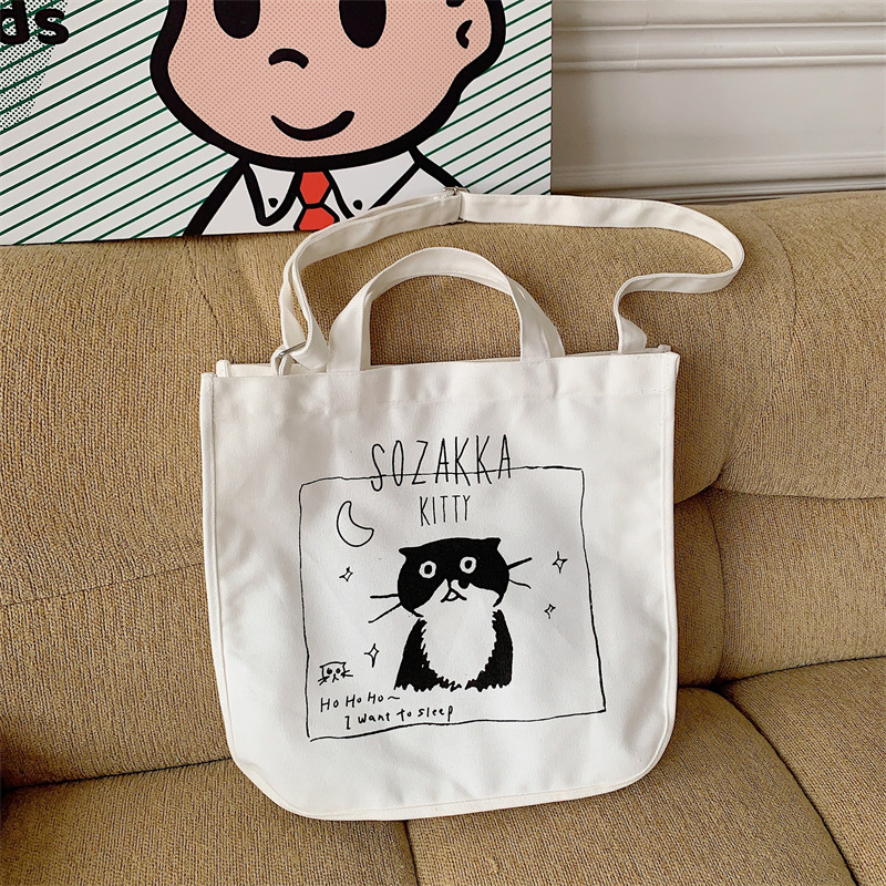 37271 Japanese cartoon canvas bag, women's printed crossbody bag, tote bag, large-capacity student class bag, handbag undefined