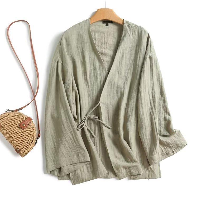 Bm&Md&Za New Summer Women's New Chinoiserie Lace-Up V Neck Light Long-Sleeved Shirt 05155882806