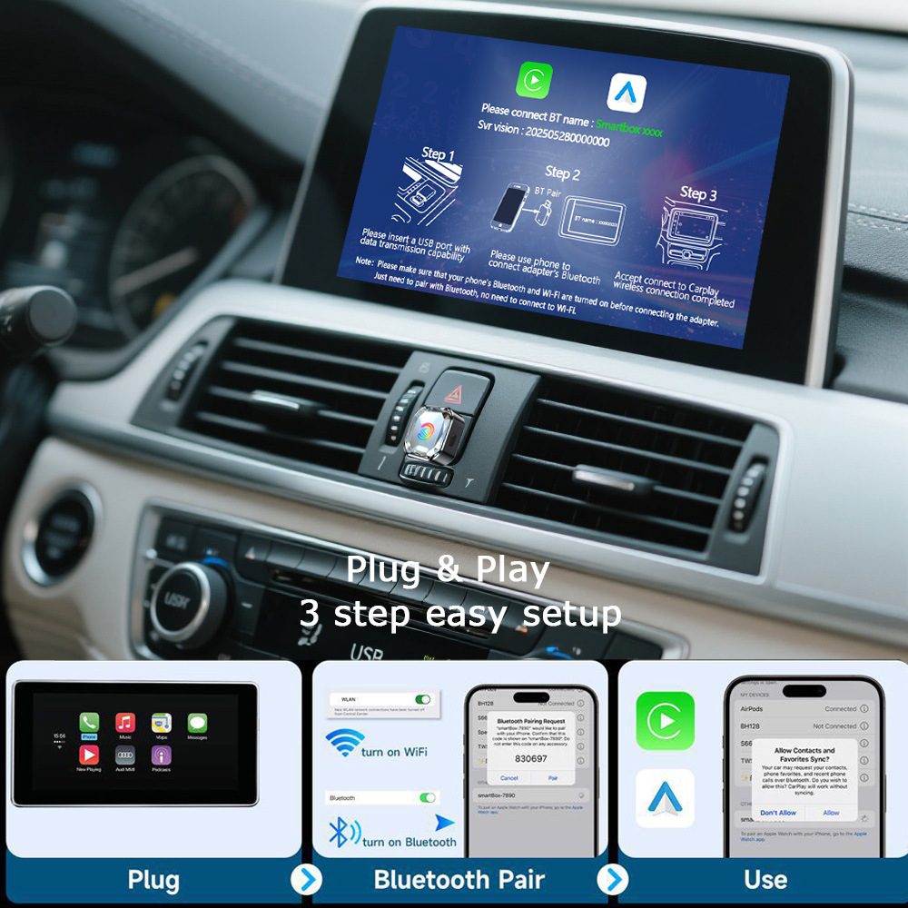 Cross-Border Popular Car-Mounted Wireless Carplay Adapter Android Auto 2-in-1 Wired to Wireless Adapter