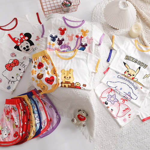 Summer children's clothing new breathable cotton girl child pajamas breathable short-sleeved shorts home clothes pajamas set for middle and big children