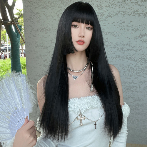 Manufacturer's supply wig female Ji hair style male and female cos long straight hair transvestite cross-dressing three-knife Qi lolita princess cut