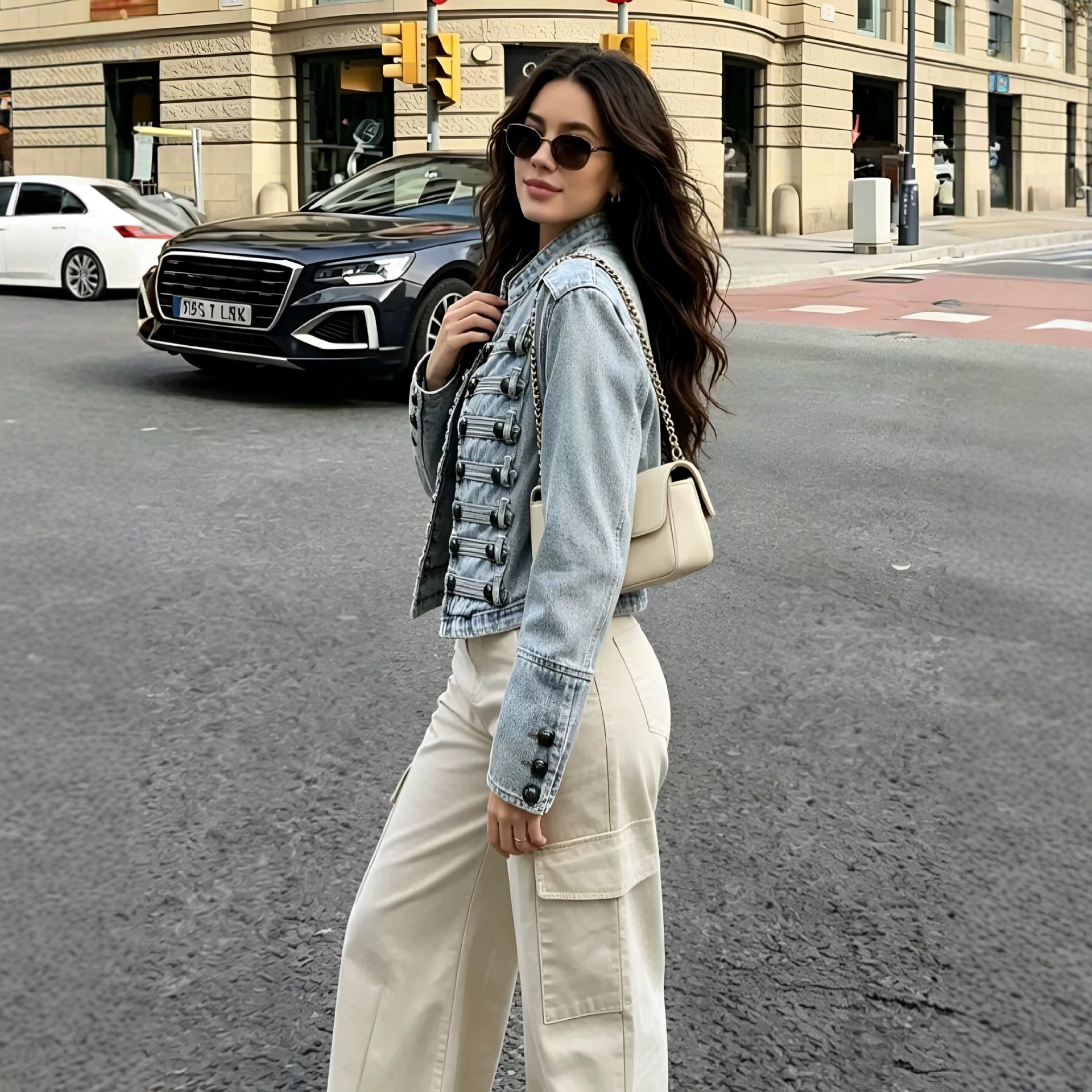 European street style French retro courtly fashion high-end versatile button-decorated slim-fit denim jacket