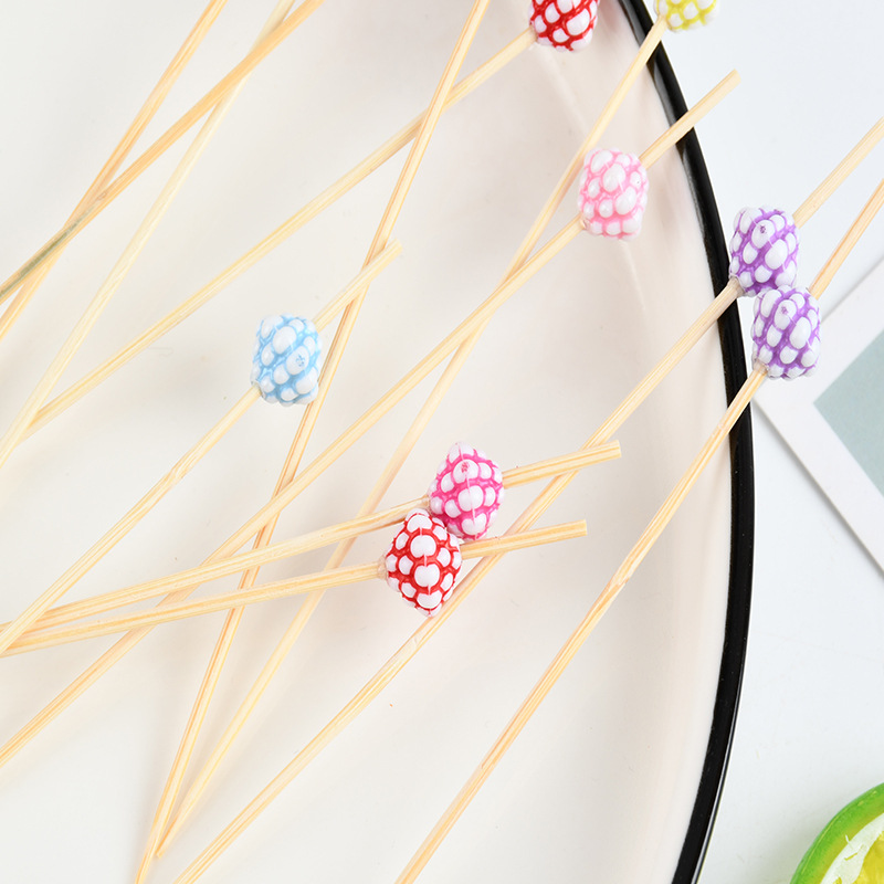 Palos de dientes largos palos de bambú cortos cóctel personalizado palos de fruta tiendas de té de leche desechables horquilla de fruta madera al por mayor