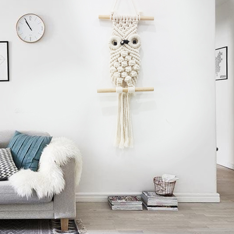 居家装饰猫头鹰挂件挂毯DIY壁挂毯艺术装饰编织波西米亚装饰壁挂