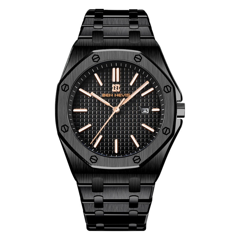 Reloj de cuarzo de alta gama para negocios, reloj multifuncional para hombre con correa de acero, reloj de moda de aleación de alta gama para hombre, modelo BN3018G.