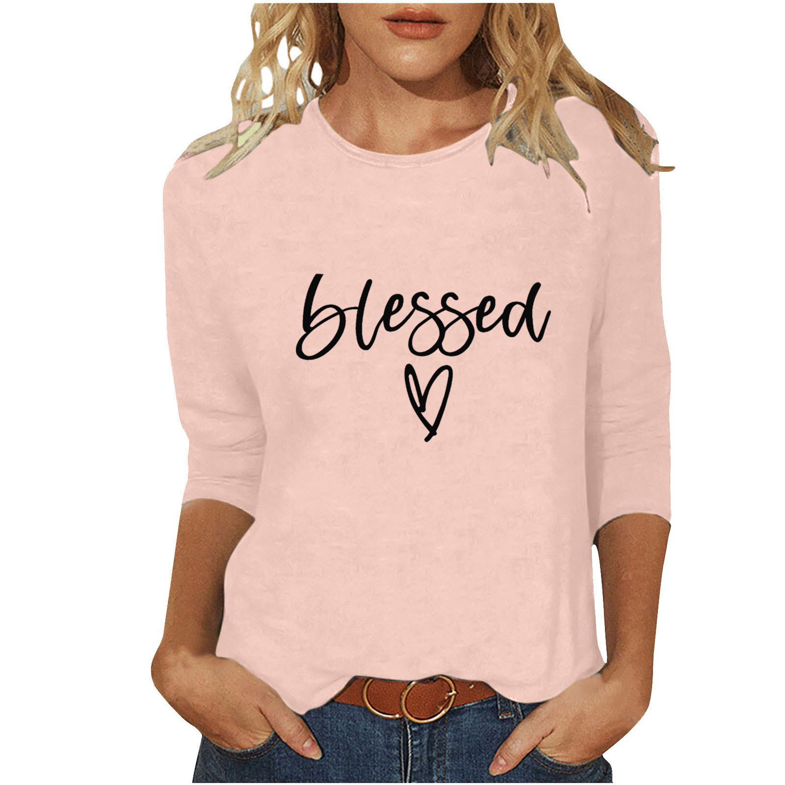 Women's T-shirt 3/4 Length Sleeve T-shirts Casual Basic Letter Heart Shape display picture 37
