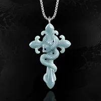 Оригинальный натуральный продукт Emerald Snake год кулон крест-змея духа змея ожерелье ледяной камень нефрит для мужчин и женщин хип-хоп кулон