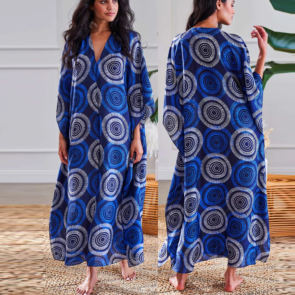 2023 nuevo transfronterizo europeo y americano impreso playa blusa vacaciones suelta más tamaño traje bikini protector solar camisa 2303