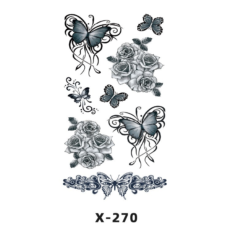 Arco de flor pequeña pegatinas de tatuaje fresco 3D dibujos animados transfronterizo Henna rosa impermeable texto en inglés pegatinas de tatuaje