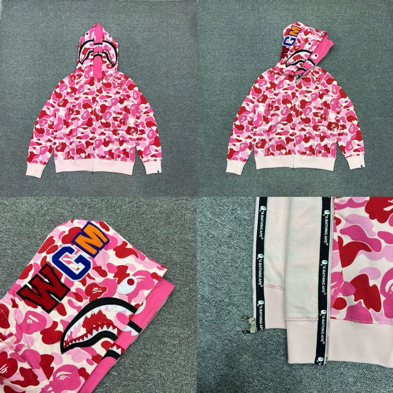 トレンディなブランド BAPE サメ迷彩ジッパースウェットシャツ男性と女性のカップル用ルーズトレンディなベルベットフード付きカーディガンジャケット男性用|undefined