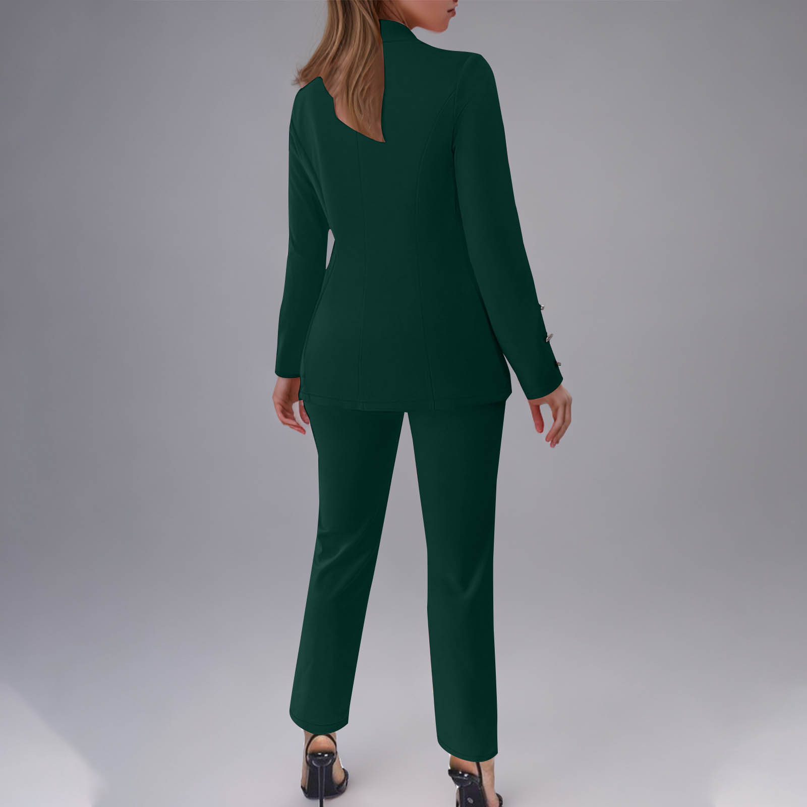 Women's Button-Up Blazer Set – Slim Fit Notch Lapel Suit Jacket & Pants (S-3XL, Poly-Spandex, Wrinkle-Free Office Wear)​_ecoleips.com