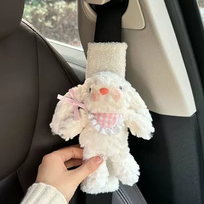 Ins Girl's Heart Powder Rabbit Car Safety Belt Shoulder Cover Anti-Taille Neck Belt Plush Doll Premium New Car Gift for Women (Seat belt shoulder pad) - lambswool-scarf-rabbit