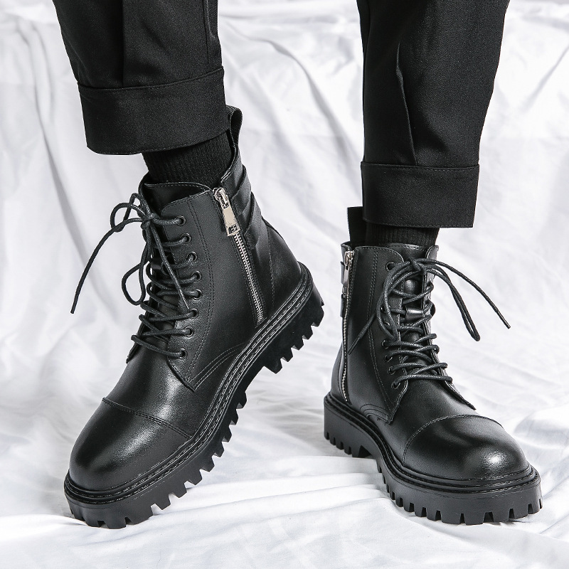 Chelsea Boots Men's Boots Autumn and Winter New Martin Boots Short Boots British Style Mid-top Round Toe High-top Leather Boots Young Men's Shoes