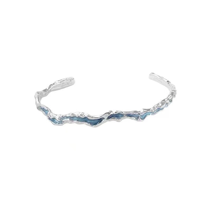 "Oceano azul de hielo" pulsera azul ondas irregulares pulsera anillo de diseño ligero lujoso nicho regalo de joyas