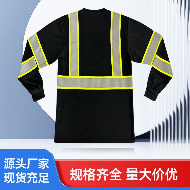 亚马逊反光T恤男现货工程建筑警示反光服防晒透气长袖反光衣t恤
