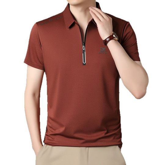 Live Broadcast Explosions Men's Zipper T-shirt Lapel Short-sleeved Summer Fashion All-match Middle-aged Dad High-end T-shirt Men's