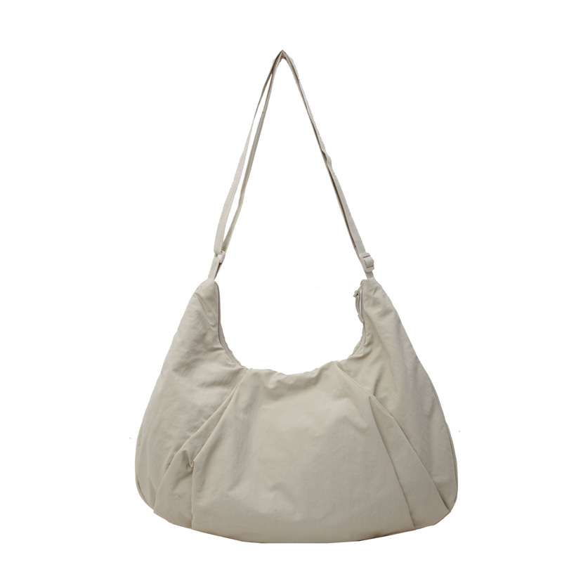 Japanese Style Pleated Crossbody Bag For Women, Large Capacity Solid Color Nylon Dumpling Bag, Commuter Shoulder Bag For Students - Thumbnail 3