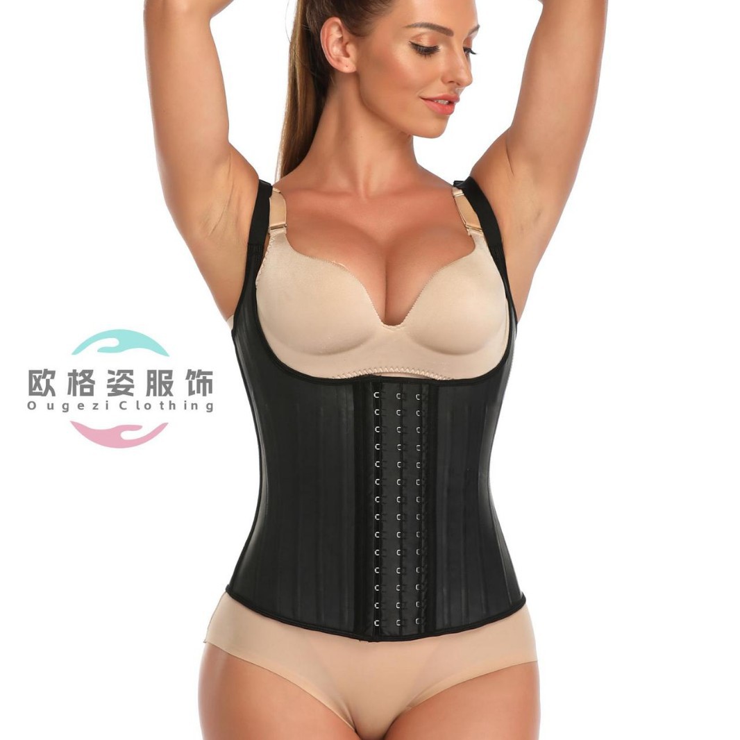 25钢骨光面乳胶塑身衣 束腰吊带背心收腹紧身胸衣Latexcorset