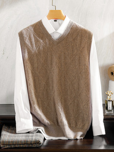 Autumn and Winter New Men's Round Neck Knitted Sleeveless Vest Vintage Twisted Cashmere Sweater Thickened Loose Outer Washer