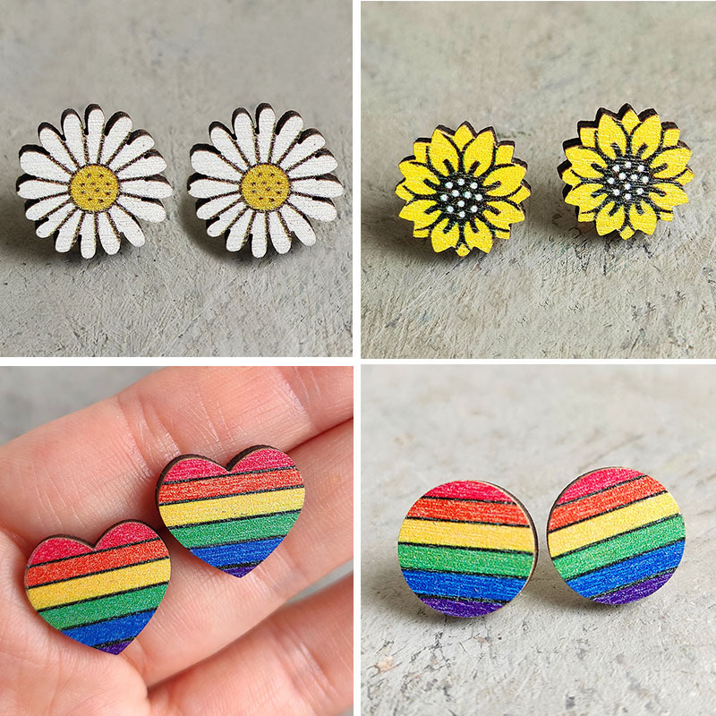 Fashion Rainbow Wood Handmade Womenu0027S Ear Studs 1 Pair