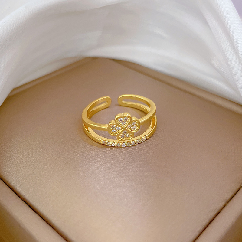 Vierblättriger Blumenring Mit Diamanten Verstellbar Damenschmuck_voghion.com