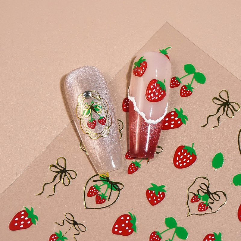 Redanco's New 3D Plane Ins Popular Nail Art Stickers Hot Stamping Silver Cute Strawberry Nail Stickers Dh-923 Redanco's New 3D Plane Ins Popular Nail Art Stickers Hot Stamping Silver Cute Strawberry Nail Stickers Dh-923