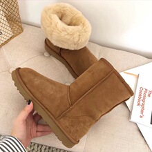 河南桑坡经典女士中筒羊皮毛一体雪地靴真皮时尚显瘦加厚两穿棉靴