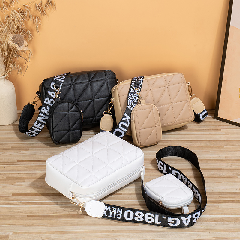 Ladies Handbag 2023 New Triangle Embroidered Ribbon Mother and Child Crossbody Small Square Bag Casual Camera Bag Foreign Trade Small Bag