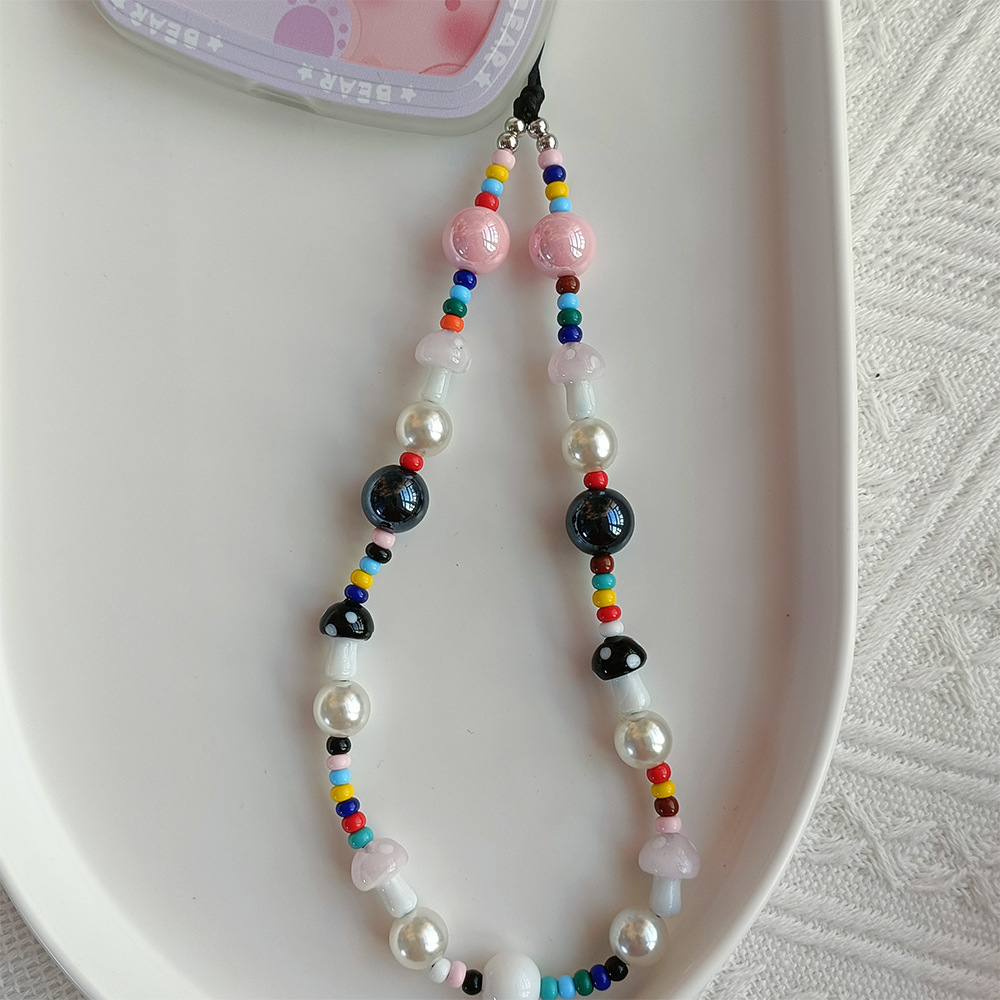 KKBEAD Original New Personality Wave Point Mushroom for iPhone Chain Accessories Short Wrist Lanyard
