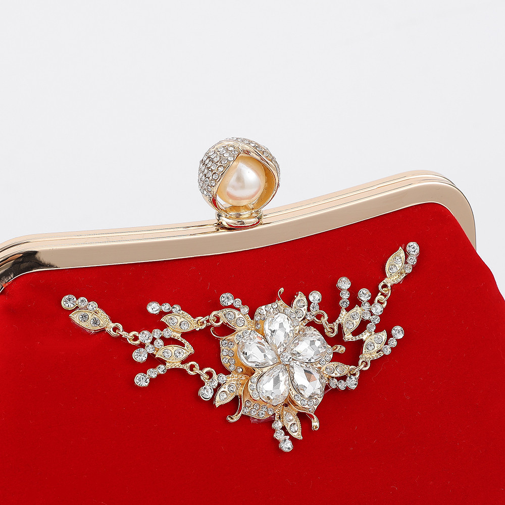 Evening Bag Bags Type Business, Daily, Shopping Occasion New Retro Pearl Cat Eye Decorated Rhinestone Velvet Banquet Bag Hanfu Cheongsam Bag Clutch Shoulder Crossbody Chain Bag