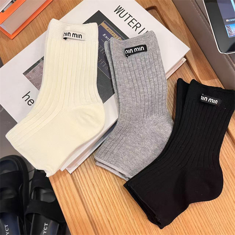 Poetryland Same Style Miu Style Standard Letter Foot-Stepping Short Socks Set, High-Quality Combed Cotton Half Socks Set