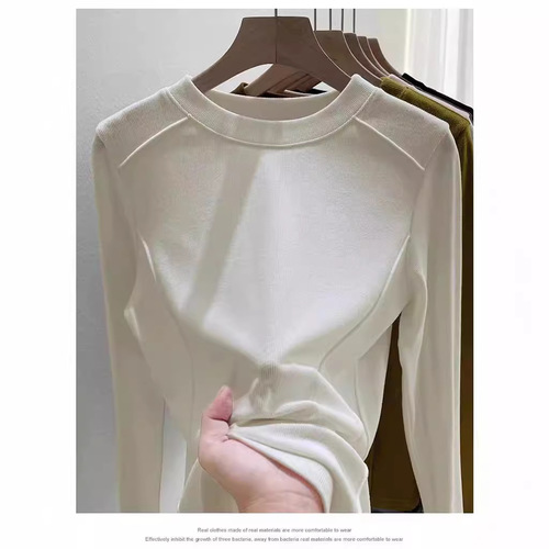 Spring and Autumn Women's Fishbone T-Shirt, Long Sleeve, Innerwear, Fitted, Versatile, Base Shirt, Women's Top
