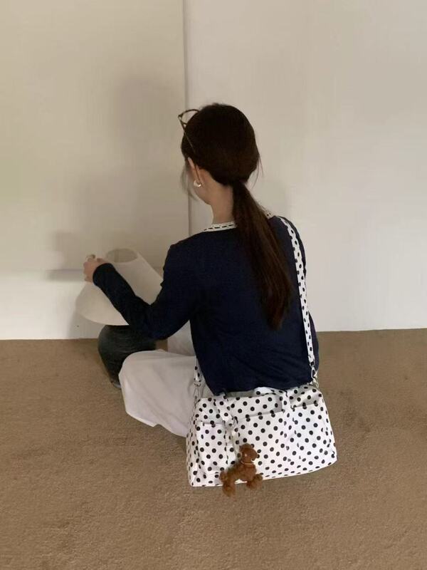 新款韩系可爱风黑白波点布料大容量单肩包休闲百搭旅行斜挎包女包|undefined