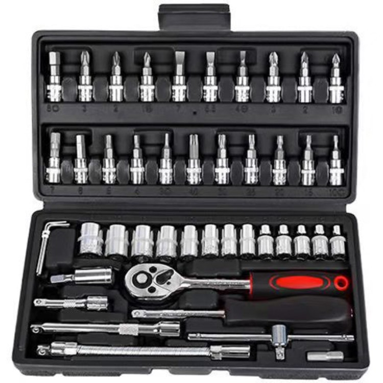 Combination Tools, Hardware Tools, Auto Repair Tool Set, Ratchet Wrench, Socket Tool, 46-Piece Set, Bits Snjue