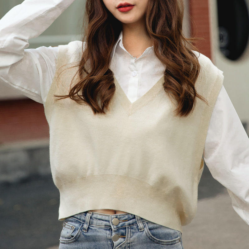 Chaleco de punto estilo nuevo para primavera y otoño para mujer, suéter sin mangas moderno, top corto marrón elegante.