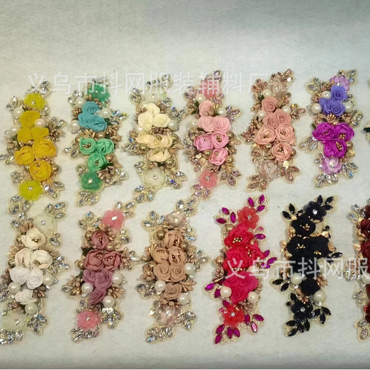 预售款多色重工钉珠手缝钻立体花朵蕾丝花边对花辅料豪华服装钻饰