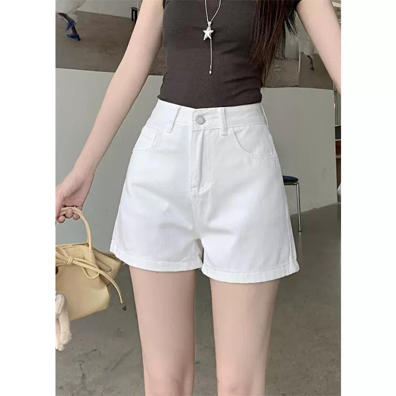 605 Commuter Simple Ins High-Waisted Denim Shorts for Women, New Spring/Summer Slimming Loose Straight Denim Hot Pants