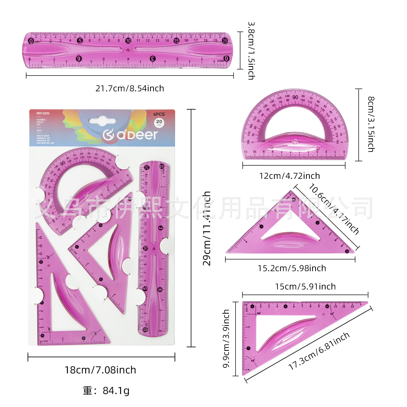 Transfronterizo Amazon color brillante regla suave 20 / 30cm 4 conjunto de reglas triangulares reglas rectas