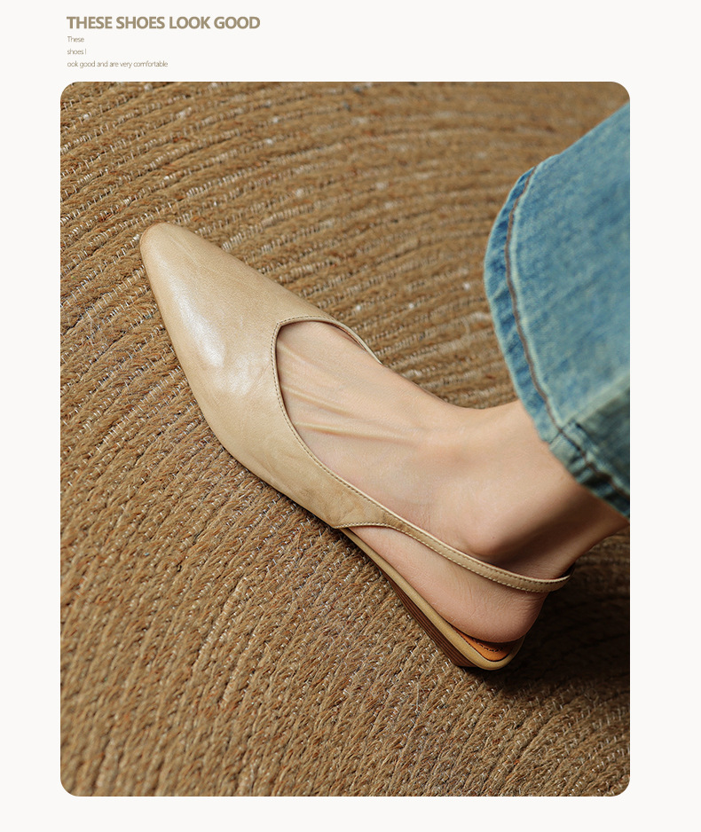 Sandal nữ da bò mũi kín quai sau đế bệt phong cách Hàn Quốc — đen chi tiết 13