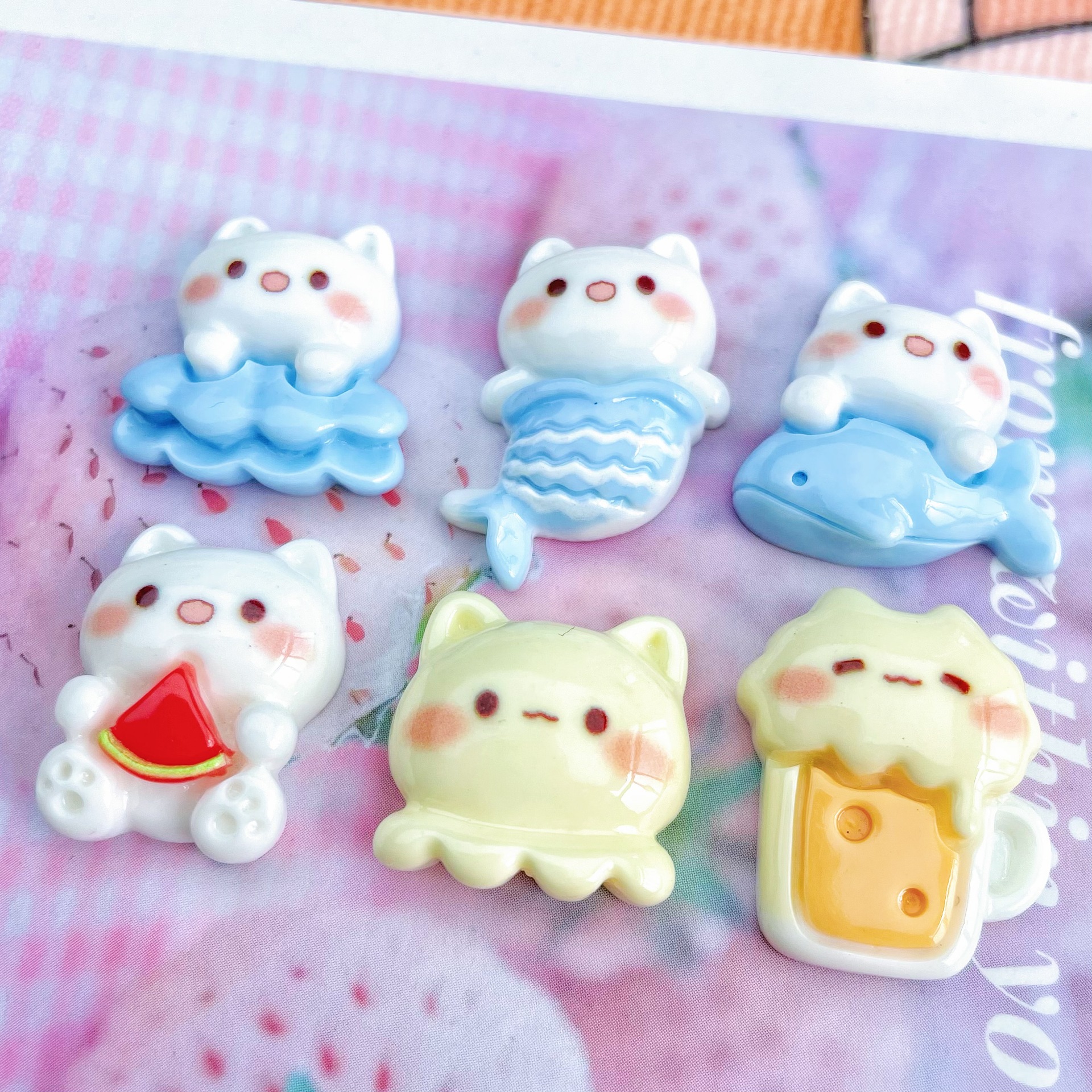 Azul sirena oso fishtail Dolphin resina accesorios DIY horquilla taza de agua almacenamiento material nuevo