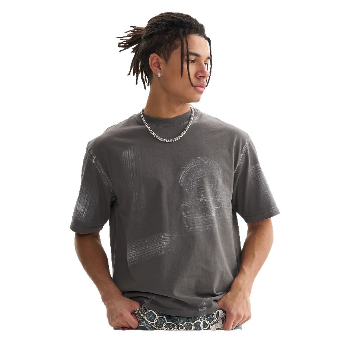 ETAI Hombre| 280g pesado algodón americano camiseta retro marca de moda hombre callejera feng shui lavado suelto hombre mangas cortas