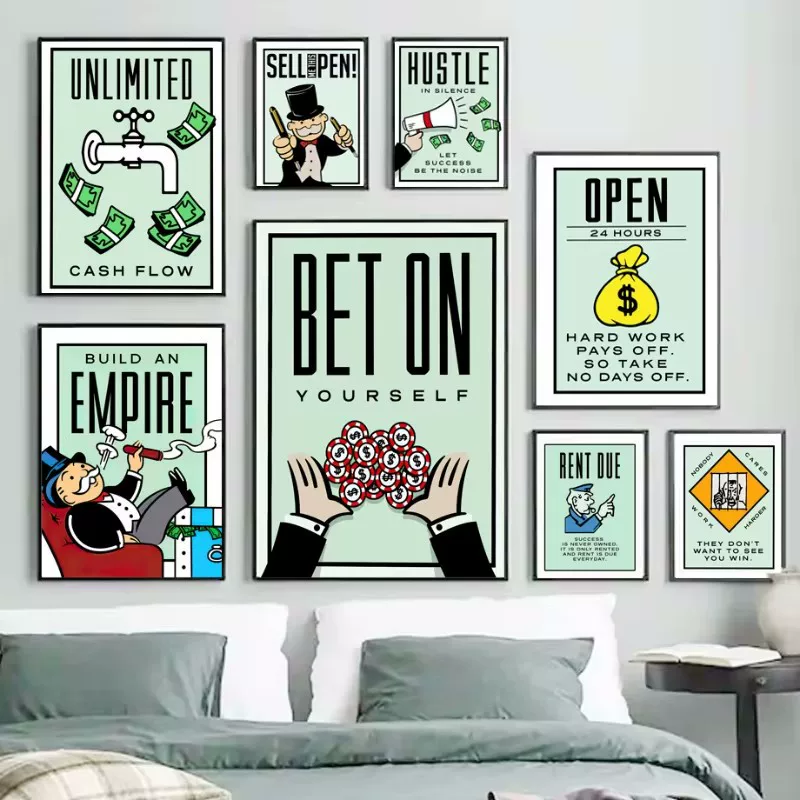 Cross-border hot seller dollar money cartoon character inspirational quote canvas painting room decoration painting