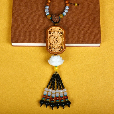 Car hanging, with Carved Guanyin Buddha, Large Lotus - double-koi