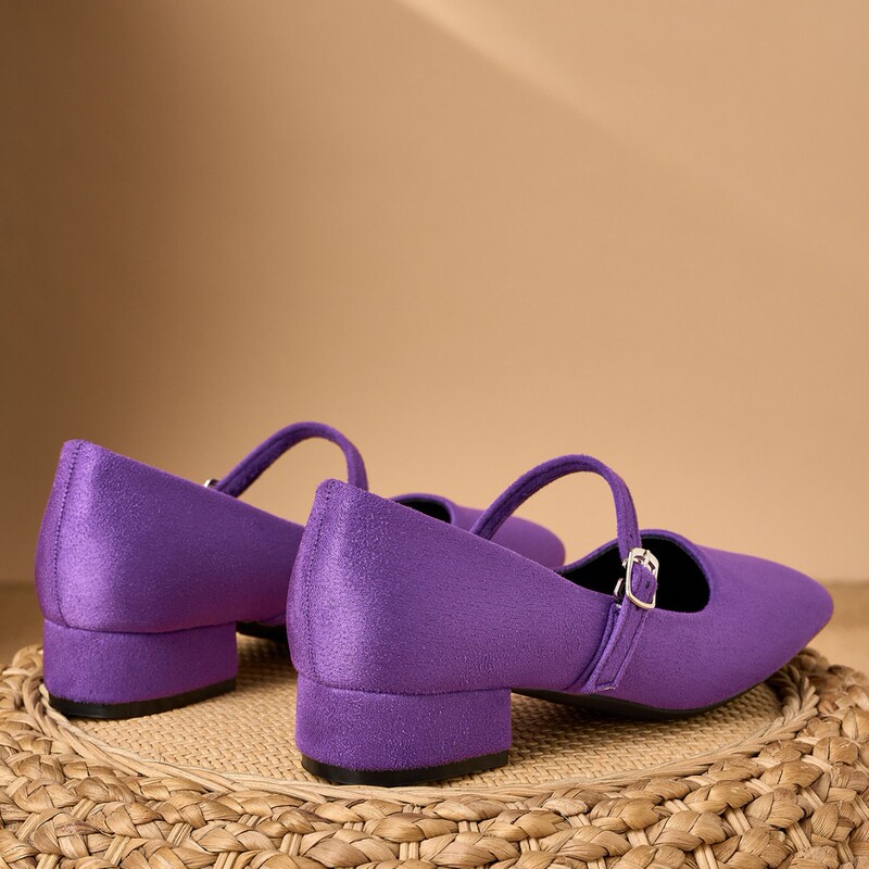 In Stock Now~Cross-Border Foreign Trade Aliexpress Amazon~3Cm Thick Heel, One-Strap Buckle, Shallow-Cut Suede Women's Shoes