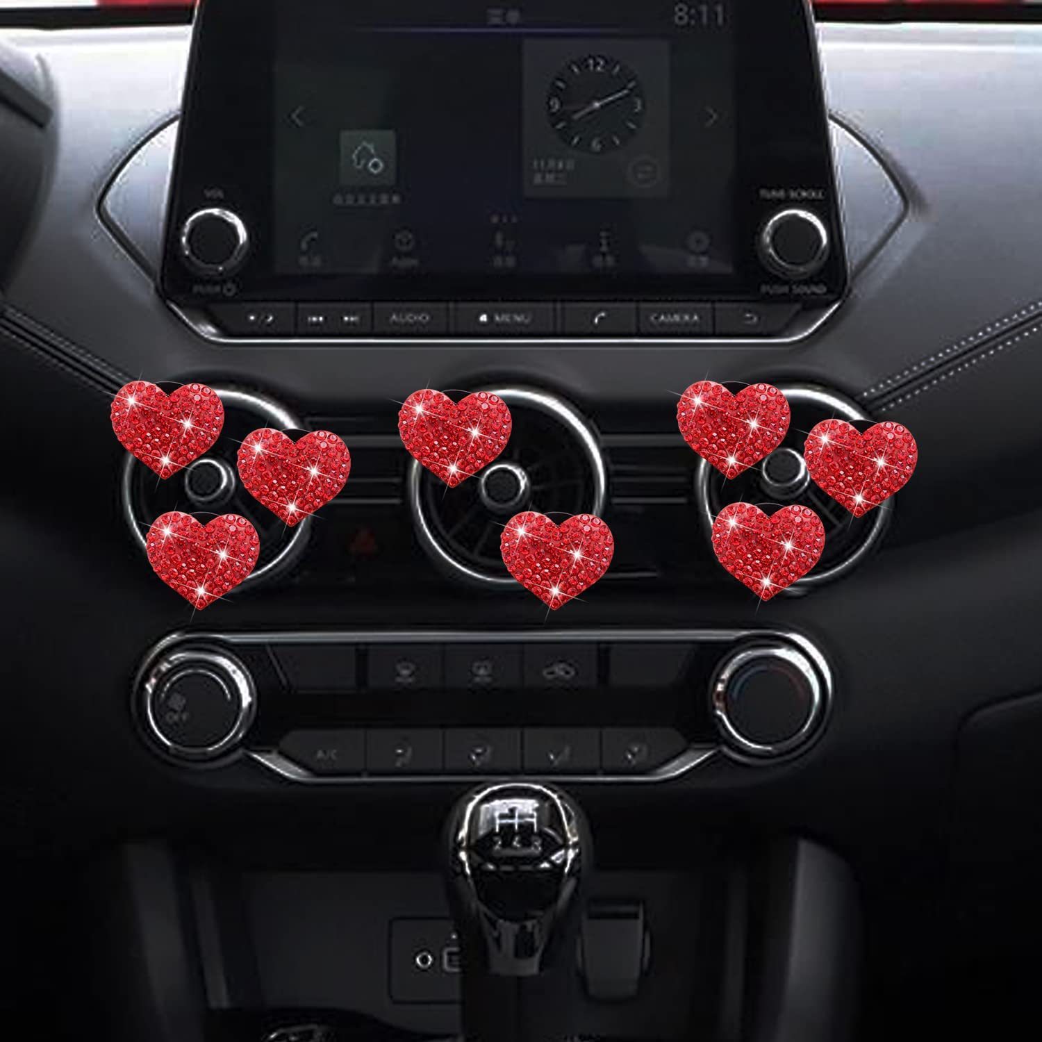 Transfronterizos diamantes amor aire acondicionado salida de aire perfume para automóviles perfume para eliminar el olor peculiar corazón de melocotón lleno de diamantes suministros de automóviles mujeres