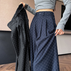 深蓝色波点仿其他/other裤女2025年秋季新款吊带款显瘦长裤